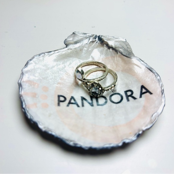 Handcrafted Scallop Shell Ring Dish Mini With Pandora Decoupage Design - Picture 3 of 5